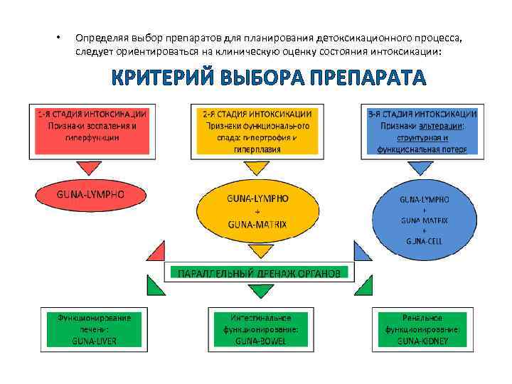  • Определяя выбор препаратов для планирования детоксикационного процесса, следует ориентироваться на клиническую оценку