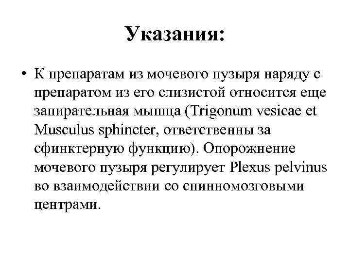 Указания: • К препаратам из мочевого пузыря наряду с препаратом из его слизистой относится
