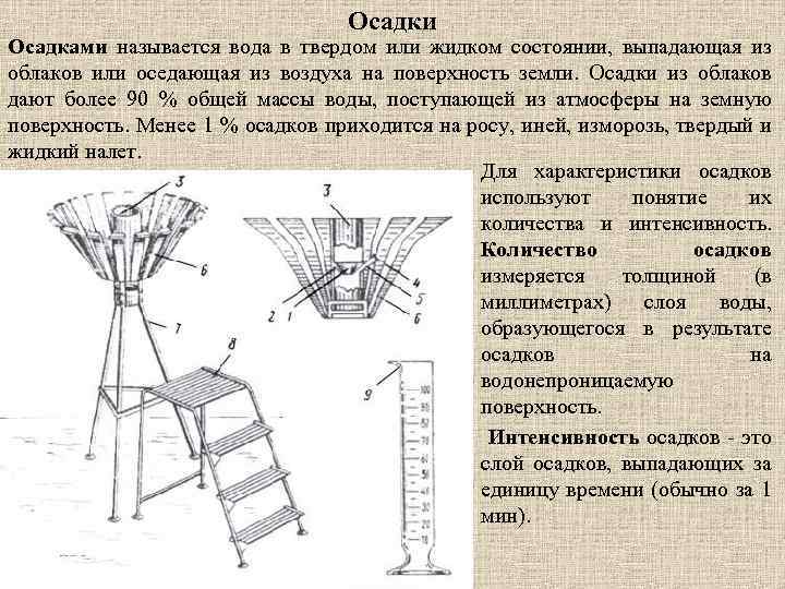 Осадки Осадками называется вода в твердом или жидком состоянии, выпадающая из облаков или оседающая