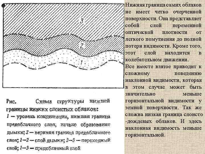 Нижняя граница самих облаков не имеет четко очерченной поверхности. Она представляет собой слой переменной