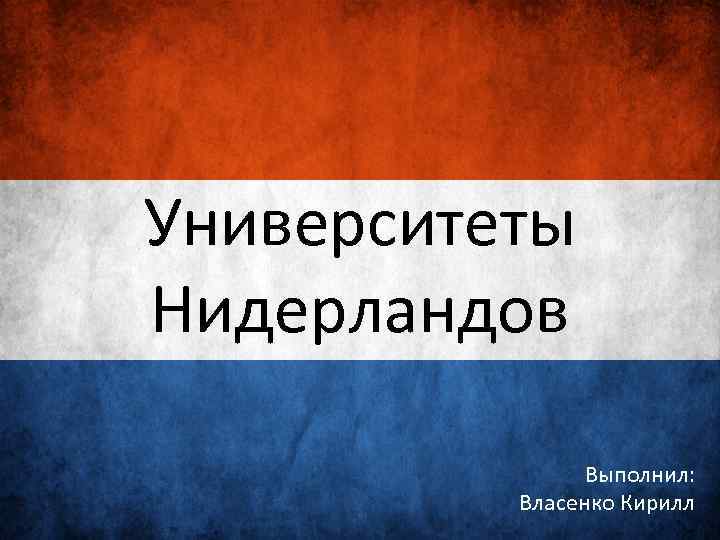 Университеты Нидерландов Выполнил: Власенко Кирилл 