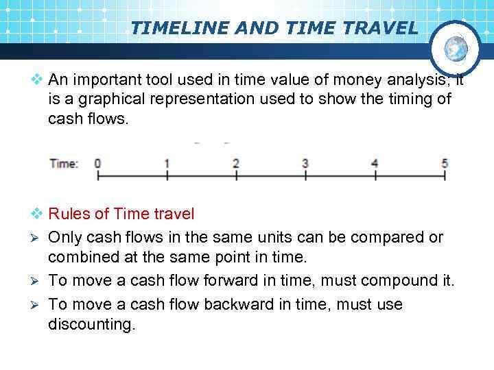 TIMELINE AND TIME TRAVEL v An important tool used in time value of money
