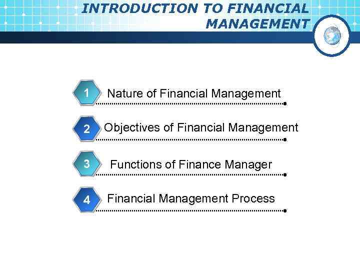 INTRODUCTION TO FINANCIAL MANAGEMENT 1 Nature of Financial Management 2 Objectives of Financial Management