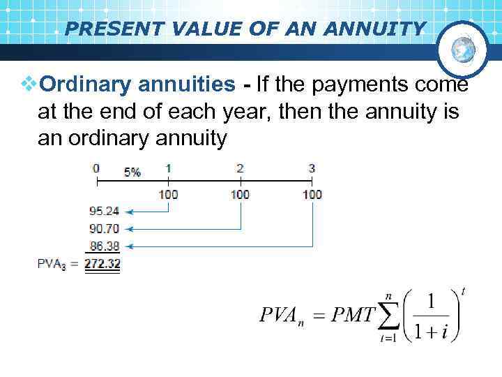 PRESENT VALUE OF AN ANNUITY v. Ordinary annuities - If the payments come at