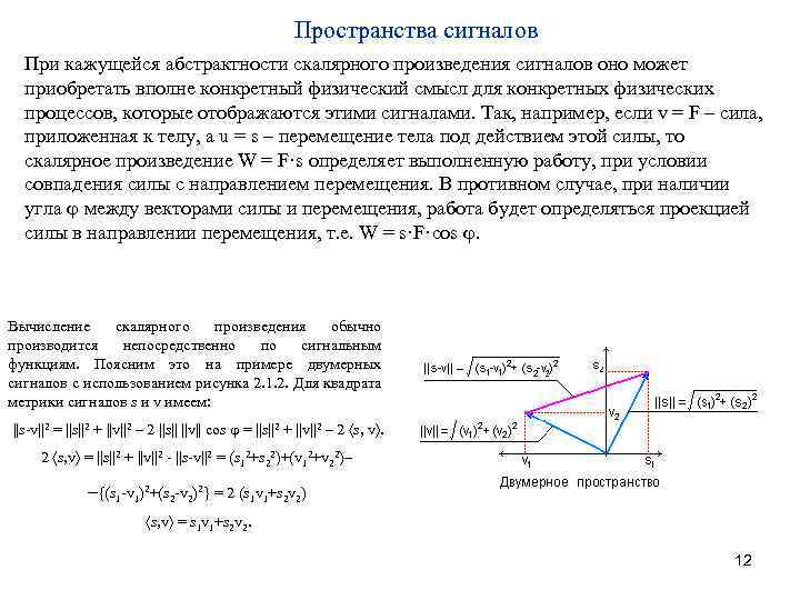 Пространства сигналов При кажущейся абстрактности скалярного произведения сигналов оно может приобретать вполне конкретный физический