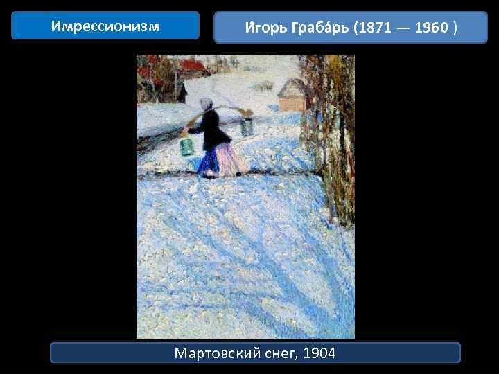 Имрессионизм И горь Граба рь (1871 — 1960 ) Мартовский снег, 1904 