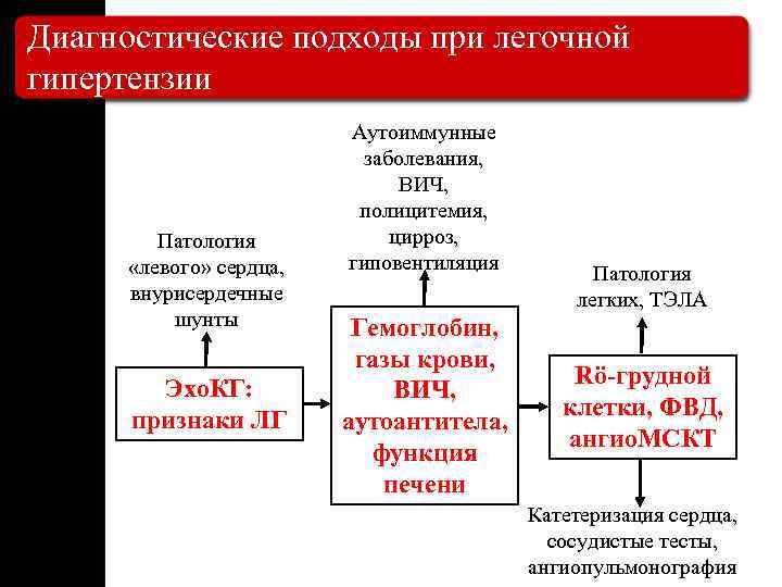 Диагностические подходы при легочной гипертензии Патология «левого» сердца, внурисердечные шунты Эхо. КГ: признаки ЛГ