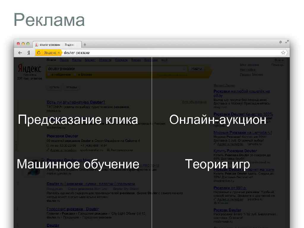Реклама Предсказание клика Онлайн-аукцион Машинное обучение Теория игр 