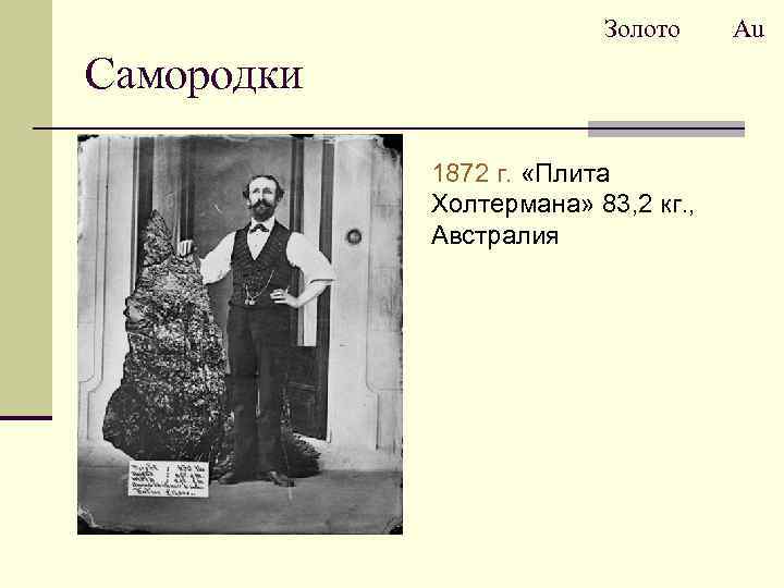 Золото Самородки 1872 г. «Плита Холтермана» 83, 2 кг. , Австралия Au 