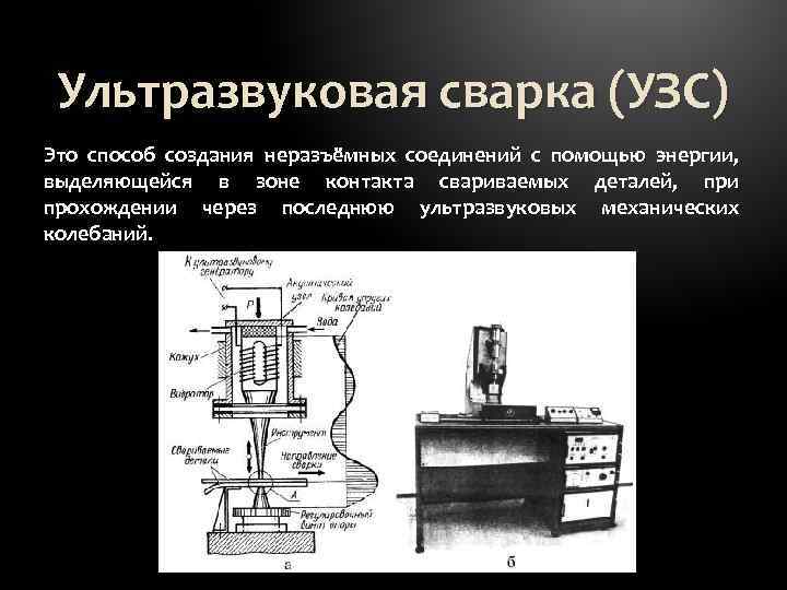 Ультразвуковая сварка (УЗС) Это способ создания неразъёмных соединений с помощью энергии, выделяющейся в зоне