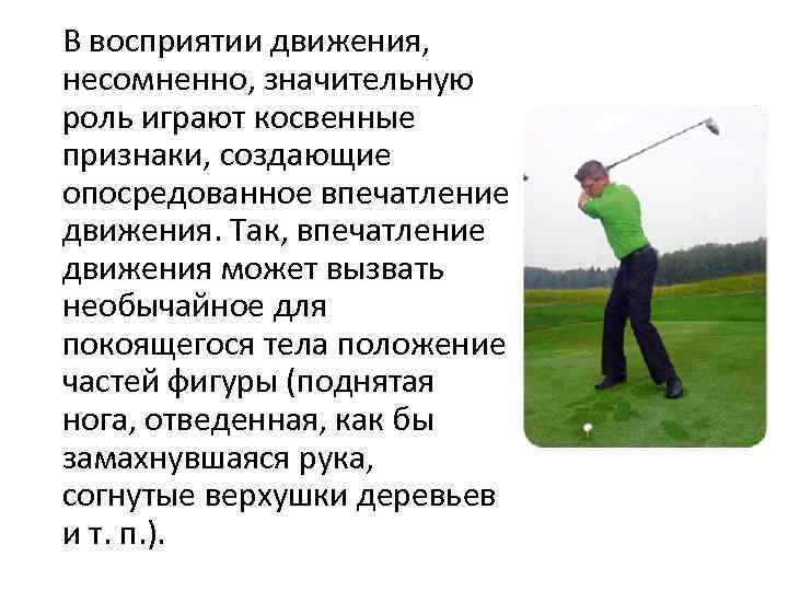 В восприятии движения, несомненно, значительную роль играют косвенные признаки, создающие опосредованное впечатление движения. Так,