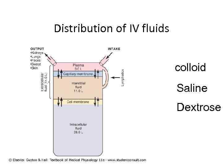 Distribution of IV fluids colloid Saline Dextrose 