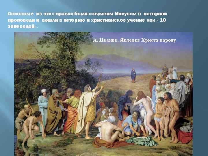 Основные из этих правил были озвучены Иисусом в нагорной проповеди и вошли в историю