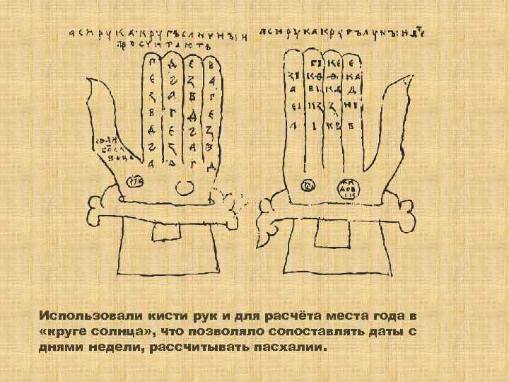 Использовали кисти рук и для расчёта места года в «круге солнца» , что позволяло