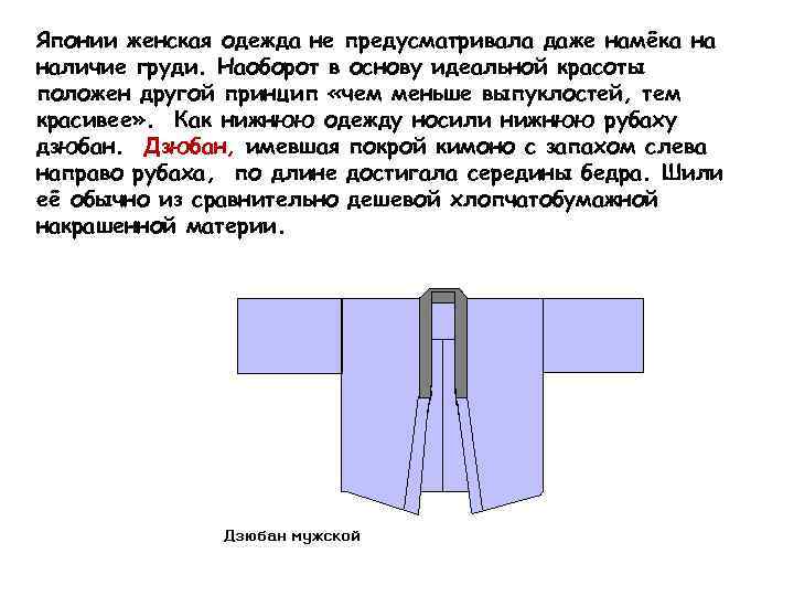 Японии женская одежда не предусматривала даже намёка на наличие груди. Наоборот в основу идеальной