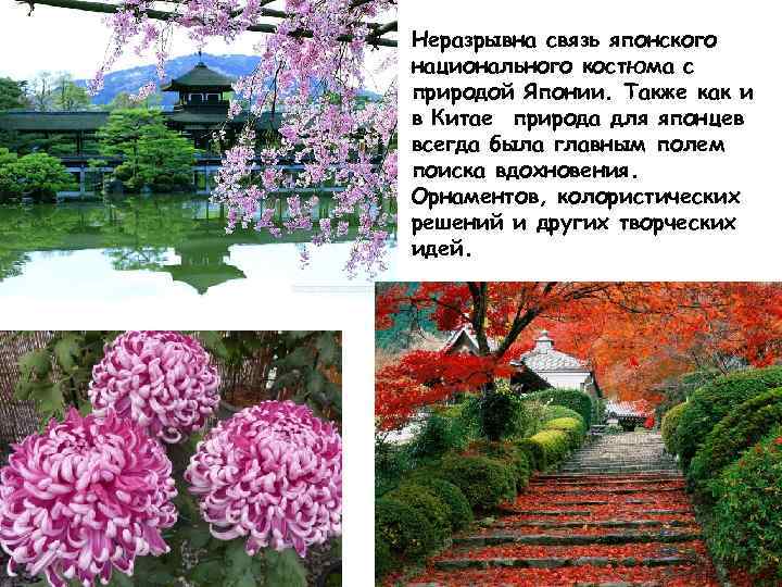 Неразрывна связь японского национального костюма с природой Японии. Также как и в Китае природа