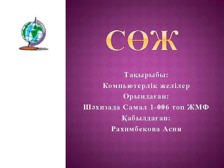 Тақырыбы: Компьютерлік желілер Орындаған: Шәхизада Самал 1 -006 топ ЖМФ Қабылдаған: Рахимбекова Асия 