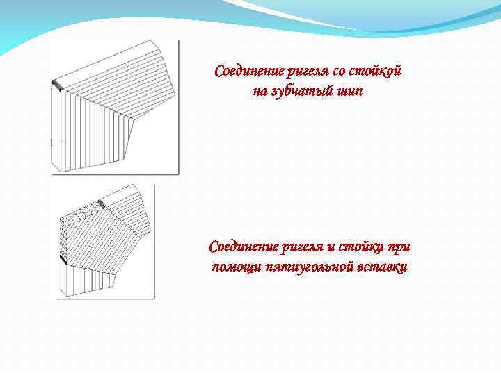 Соединение ригеля со стойкой на зубчатый шип Соединение ригеля и стойки при помощи пятиугольной
