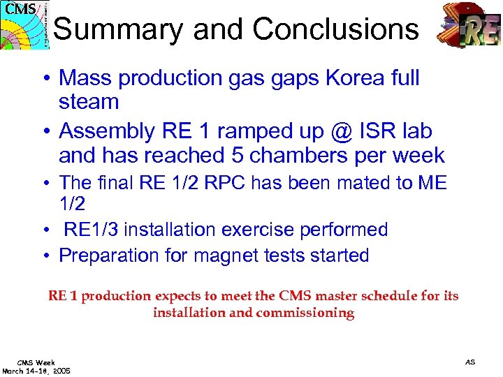 Summary and Conclusions • Mass production gas gaps Korea full steam • Assembly RE