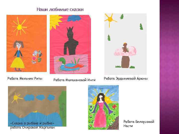 Наши любимые сказки Работа Мельник Риты Работа Малахановой Инги «Сказка о рыбаке и рыбке»