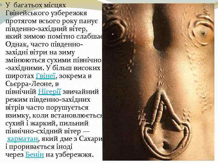  У багатьох місцях Гвінейського узбережжя протягом всього року панує південно-західний вітер, який зимою