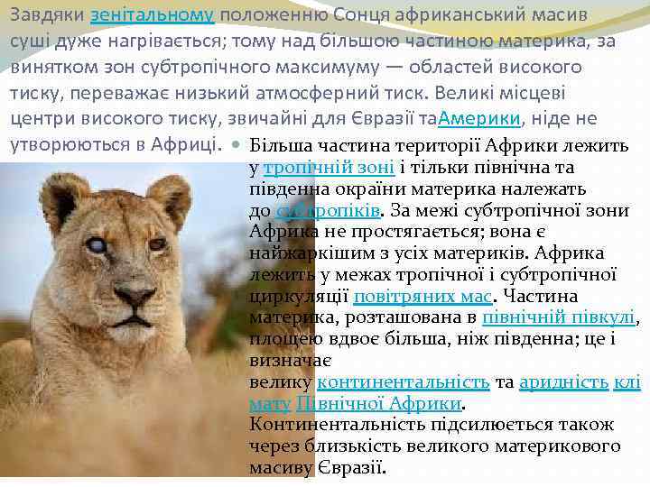 Завдяки зенітальному положенню Сонця африканський масив суші дуже нагрівається; тому над більшою частиною материка,