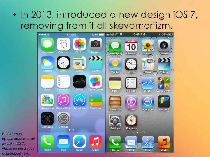  • In 2013, introduced a new design i. OS 7, removing from it