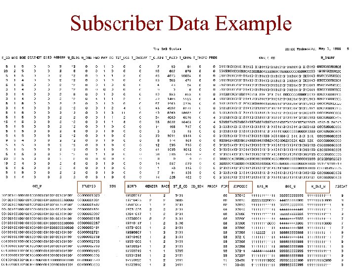 Subscriber Data Example 
