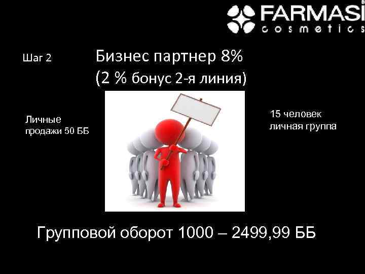 Шаг 2 Личные продажи 50 ББ Бизнес партнер 8% (2 % бонус 2 -я
