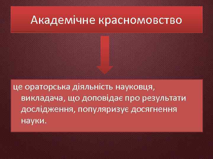 Академічне красномовство це ораторська діяльність науковця, викладача, що доповідає про результати дослідження, популяризує досягнення