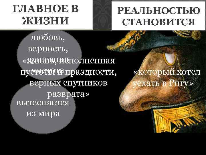 ГЛАВНОЕ В ЖИЗНИ РЕАЛЬНОСТЬЮ СТАНОВИТСЯ любовь, верность, душевная «жизнь, исполненная чистота пустоты и праздности,