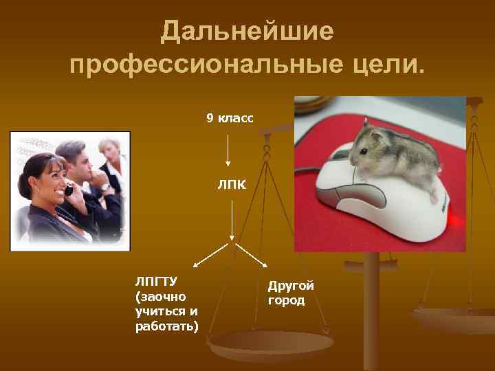 Дальнейшие профессиональные цели. 9 класс ЛПК ЛПГТУ (заочно учиться и работать) Другой город 