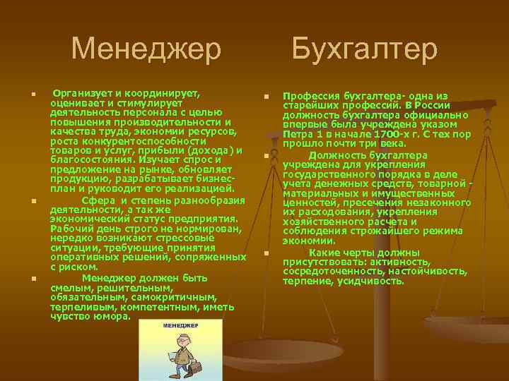 Менеджер n n n Организует и координирует, оценивает и стимулирует деятельность персонала с целью