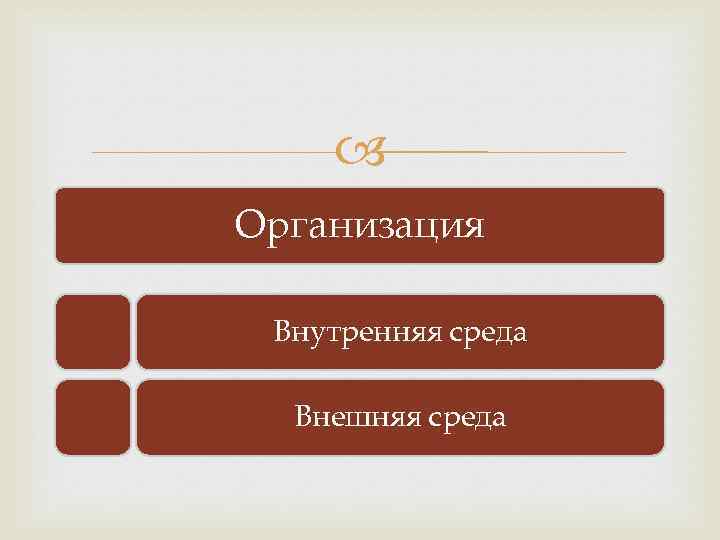  Организация Внутренняя среда Внешняя среда 