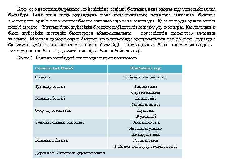 Банк өз инвестицияларының сенімділігіне сенімді болғанда ғана нақты құралды пайдалана бастайды. Банк үшін жаңа