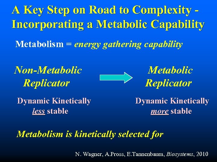 A Key Step on Road to Complexity Incorporating a Metabolic Capability Metabolism = energy