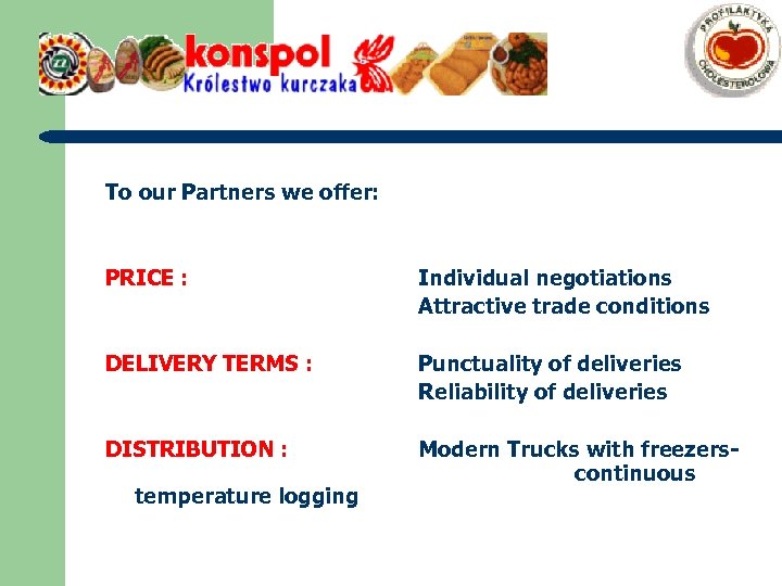 To our Partners we offer: PRICE : Individual negotiations Attractive trade conditions DELIVERY TERMS