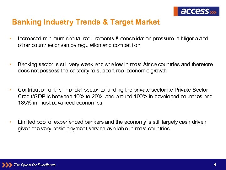 Banking Industry Trends & Target Market • Increased minimum capital requirements & consolidation pressure