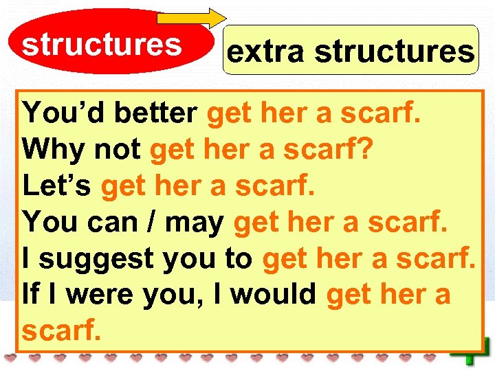 structures extra structures You’d better get her a scarf. Why not get her a