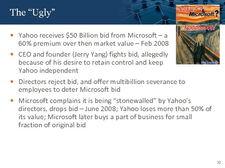 Click to edit The “Ugly” Master title style • Yahoo receives $50 Billion bid