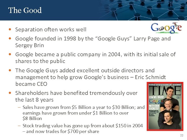 Click to edit The Good Master title style • Separation often works well •