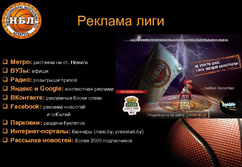 Реклама лиги q q q Метро: растяжка на ст. Немига ВУЗы: афиши Радио: розыгрыши