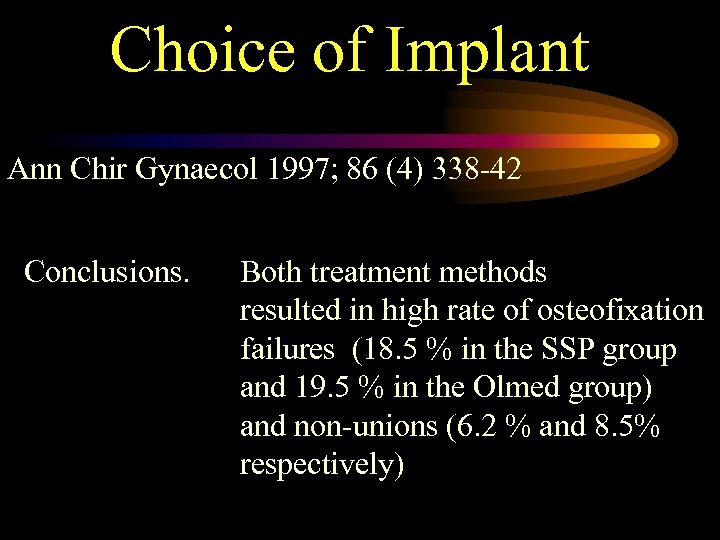 Choice of Implant Ann Chir Gynaecol 1997; 86 (4) 338 -42 Conclusions. Both treatment