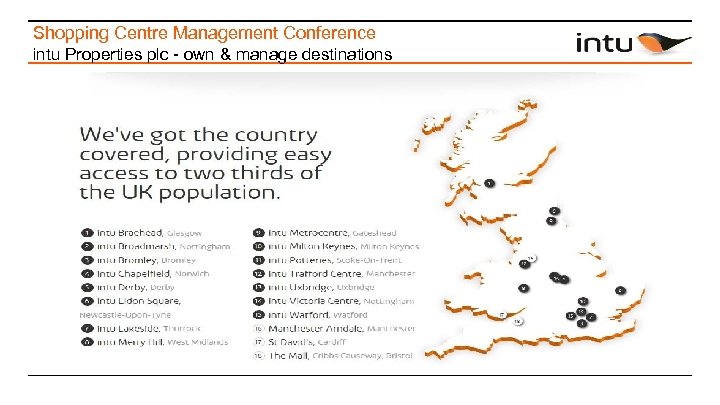 Shopping Centre Management Conference intu Properties plc - own & manage destinations 