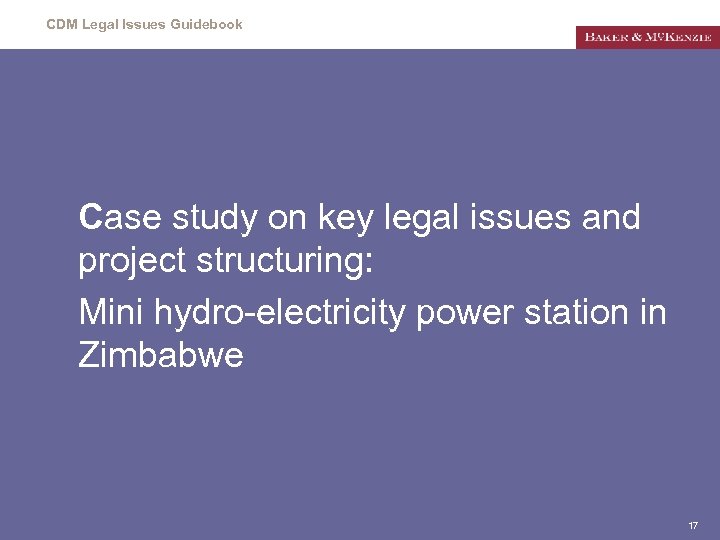 CDM Legal Issues Guidebook Case study on key legal issues and project structuring: Mini