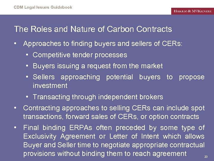 CDM Legal Issues Guidebook The Roles and Nature of Carbon Contracts • Approaches to