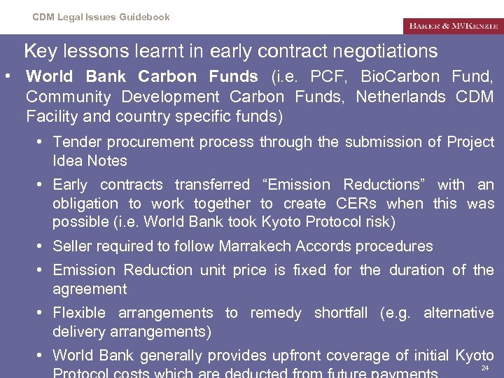 CDM Legal Issues Guidebook Key lessons learnt in early contract negotiations • World Bank