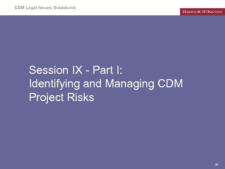 CDM Legal Issues Guidebook Session IX - Part I: Identifying and Managing CDM Project