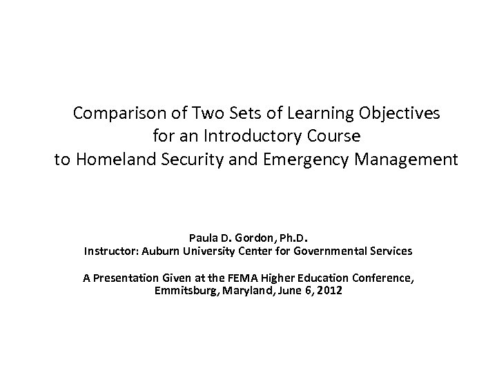 Comparison of Two Sets of Learning Objectives for an Introductory Course to Homeland Security