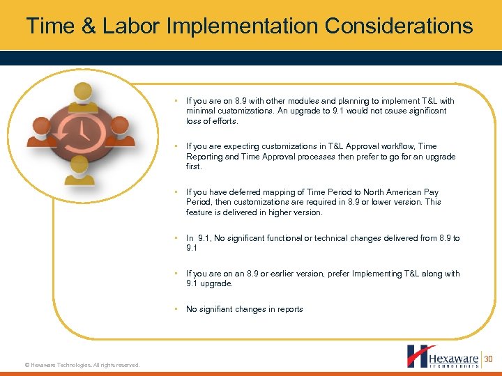 Time & Labor Implementation Considerations • • If you are expecting customizations in T&L